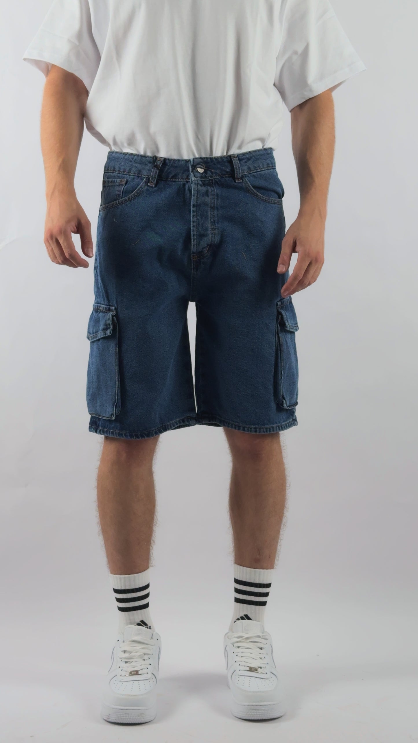 BERMUDA CARGO JEANS BLU SCURO