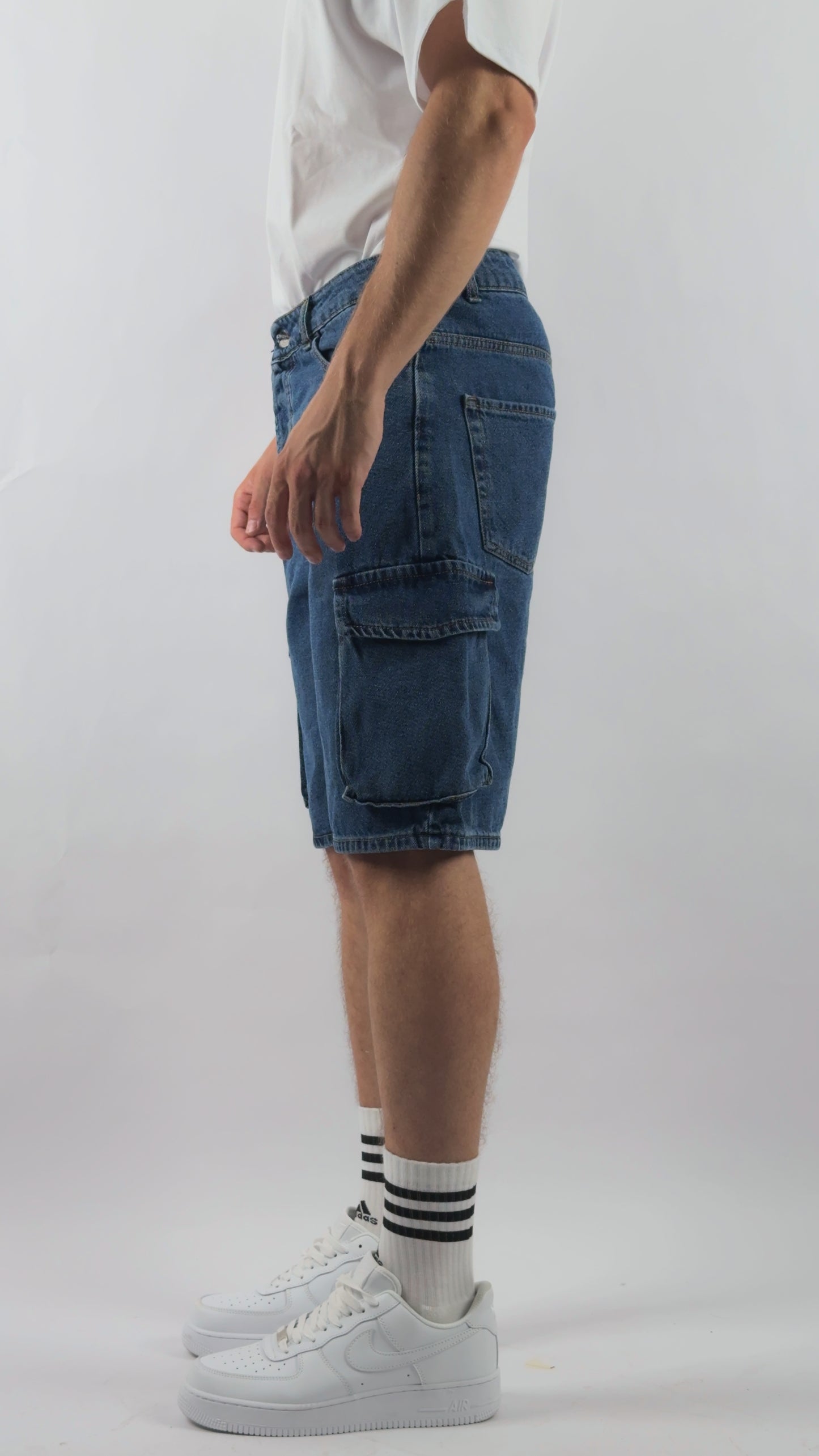 BERMUDA CARGO JEANS BLU SCURO