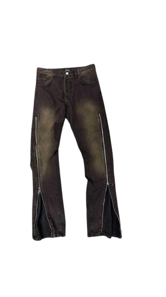 Jeans Flare Zip Marrone