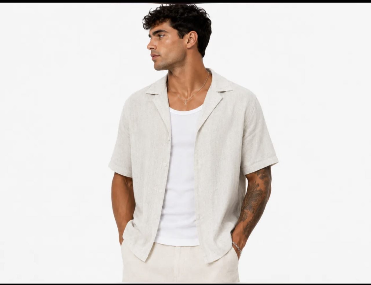 Camicia di lino manica corta crop | CAM7778