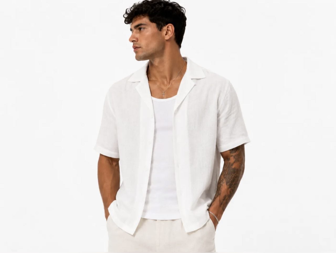 Camicia di lino manica corta crop | CAM7778